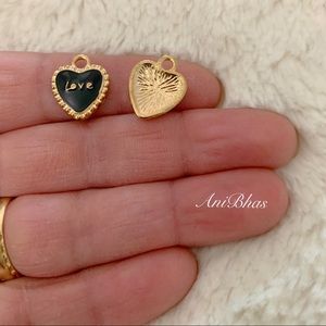 2 Black Enamel Heart Charms